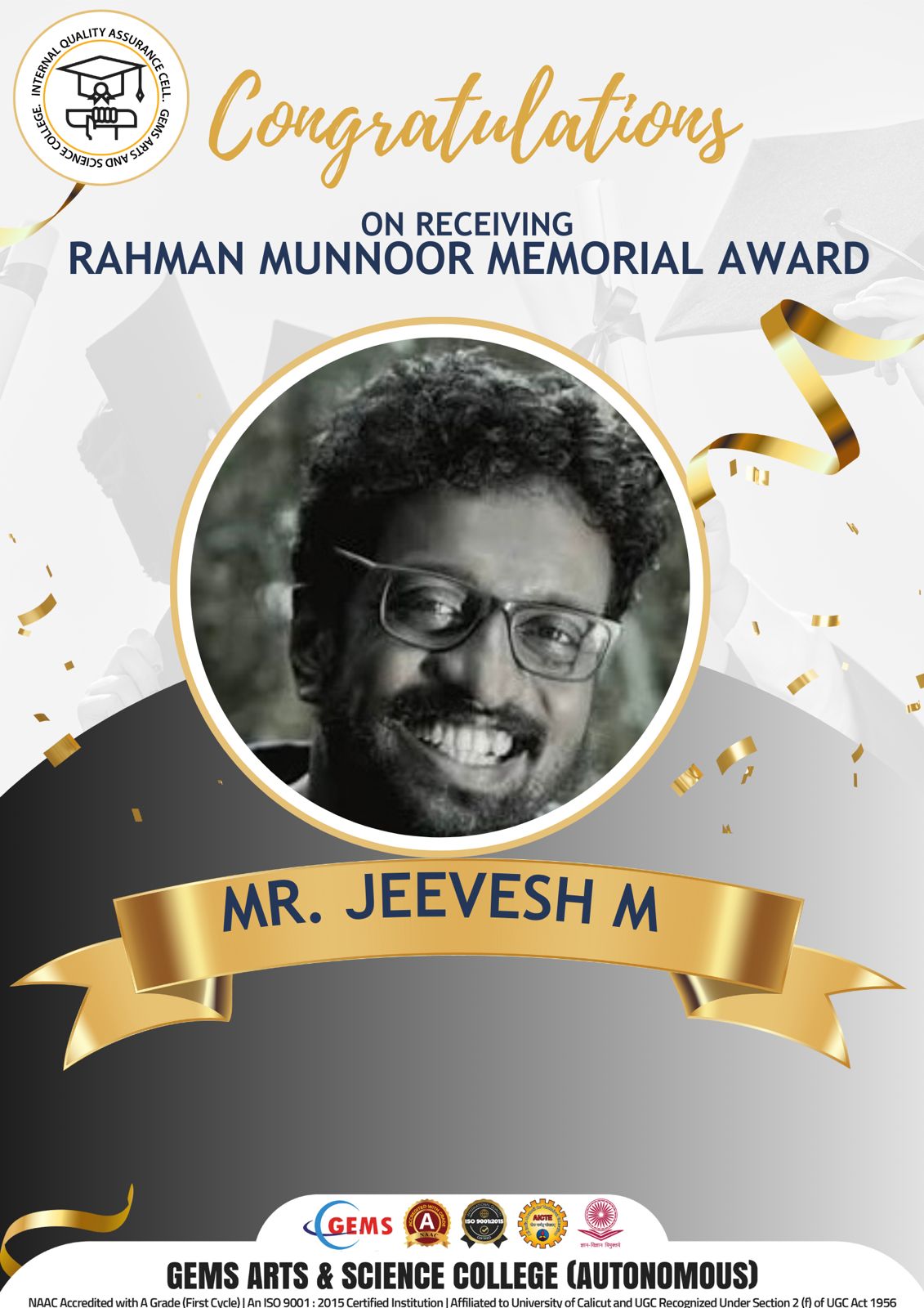 CONGRATULATIONS ON RECEIVING RAHMAN MUNNOOR MEMORIAL AWARD