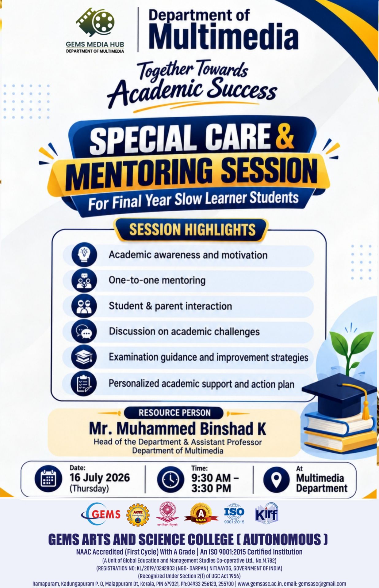 Special Care and Mentoring Session For Final Year Slow Learner Students